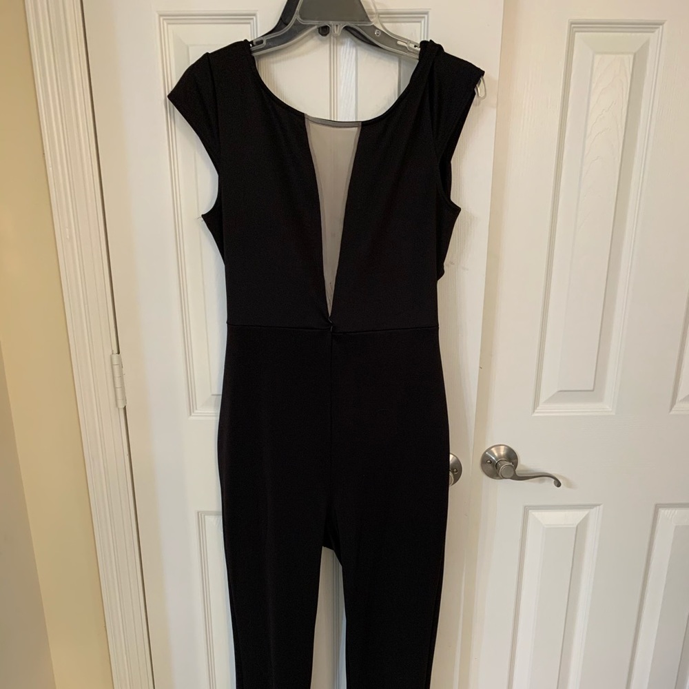 Stretch jumpsuit with tan mesh center
